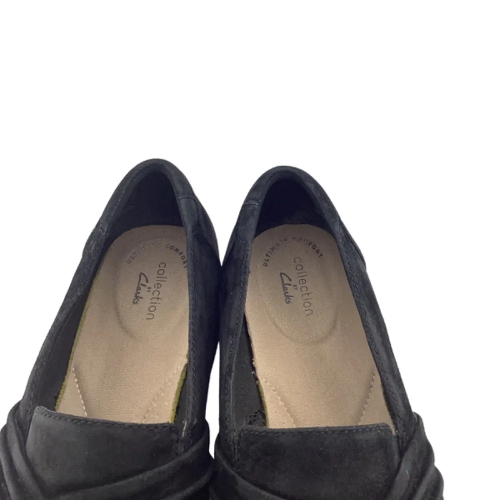 Collection by Clarks Sharon Villa Black Suede Wedge Loafer‎ Size 8.5